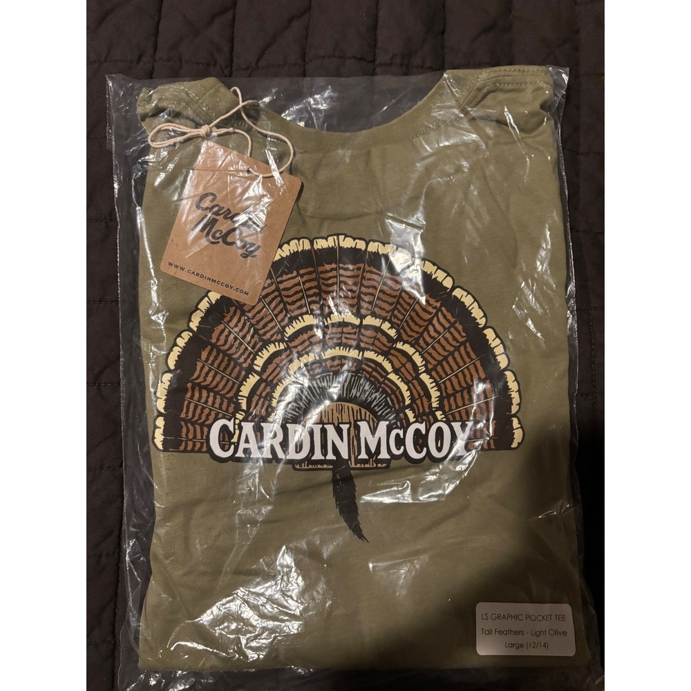 Cardin Mccoy Long Sleeve Graphic Pocket Tee Light Olive Turkey Tail Large NIB‎